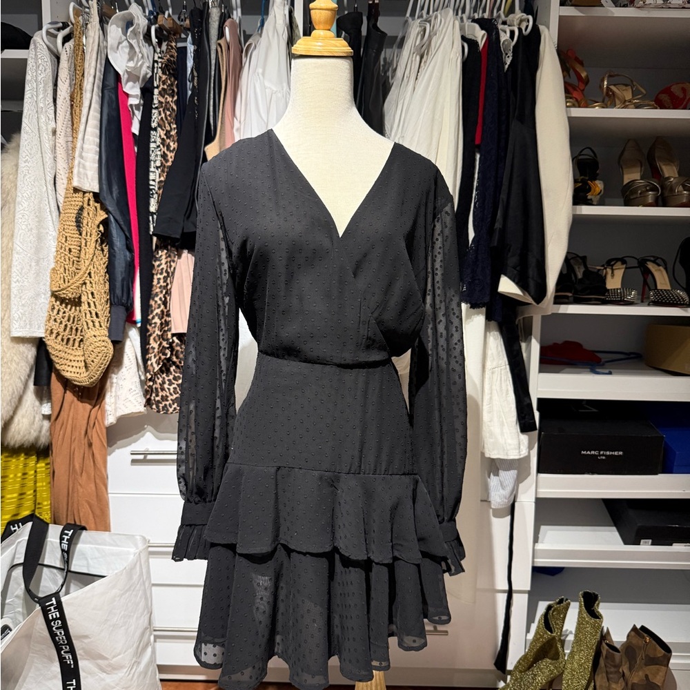 Dynamite Black Wrap Dress with Bishop Sleeves